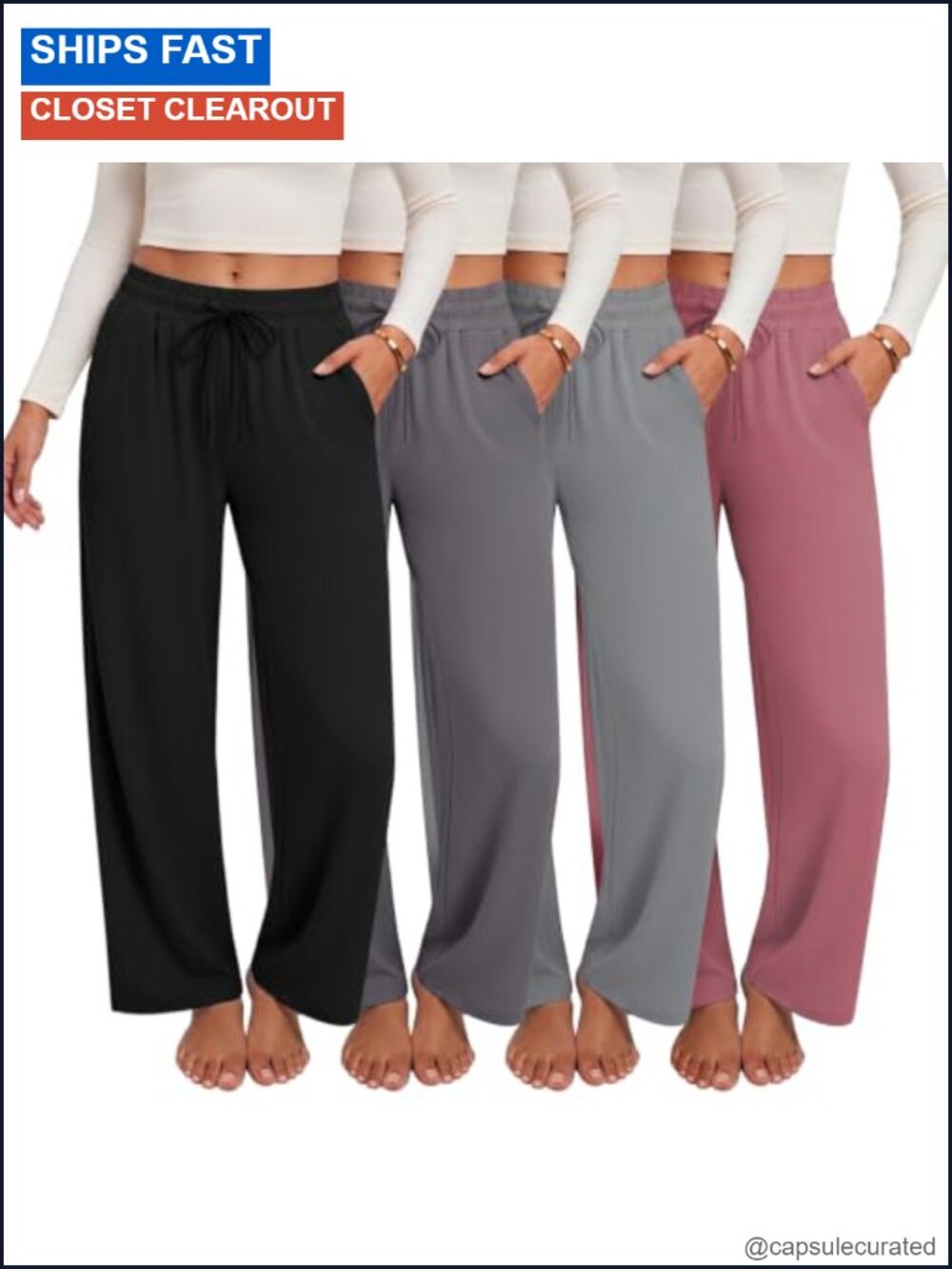 4 Pack Wide Leg Sweatpants with Pockets Lounge Yoga Pants